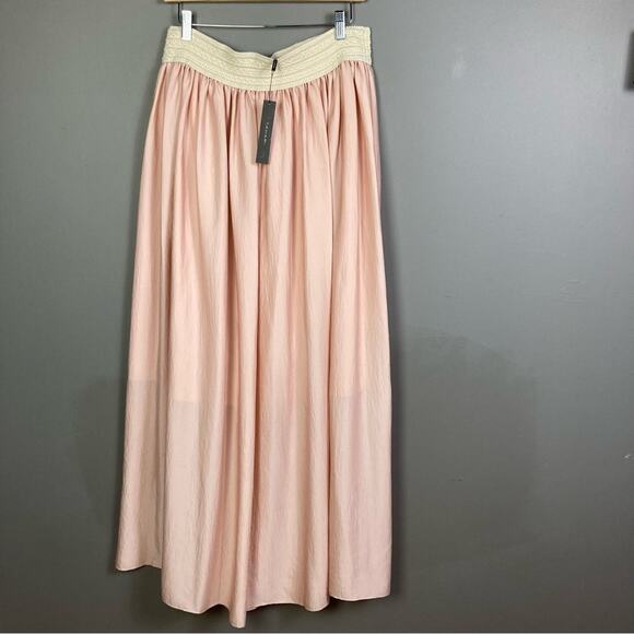 Siren Summer pink satin skirt medium Tahari NWT crochet maxi princess Grecian - Picture 7 of 11